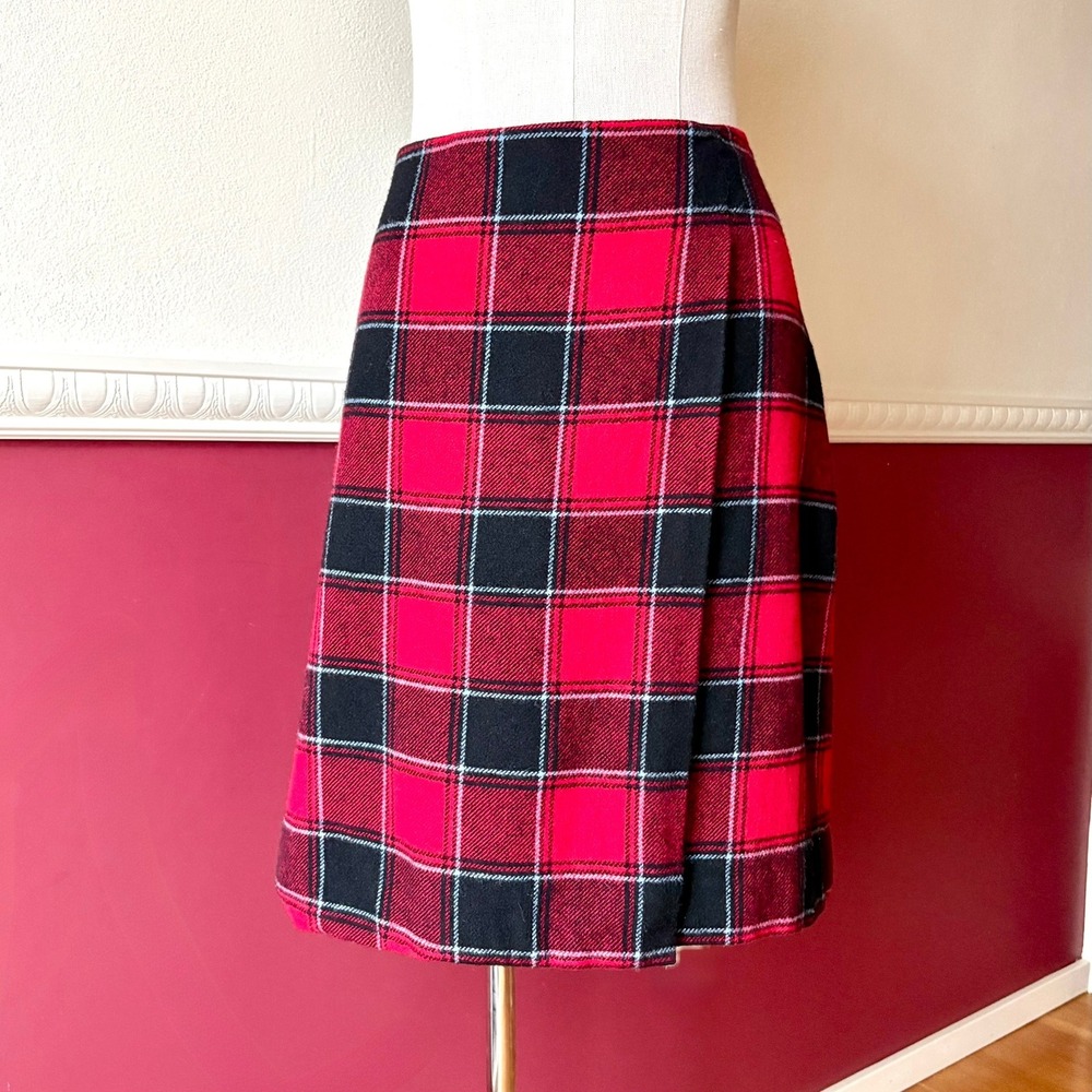 Talbots Red Tartan‎ Plaid Wool Blend Wrap Skirt Sz 8 Preppy Dark Academia Grunge